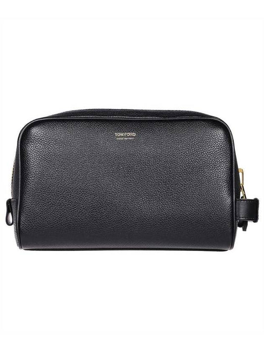 Men's Grain Leather Wash Pouch Bag Black - TOM FORD - BALAAN.