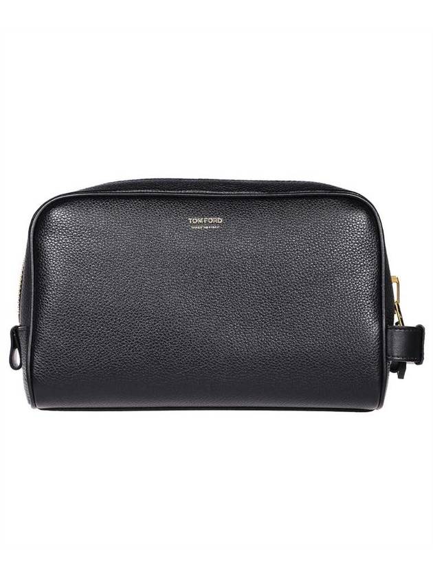 Men's Grain Leather Wash Pouch Bag Black - TOM FORD - BALAAN 1