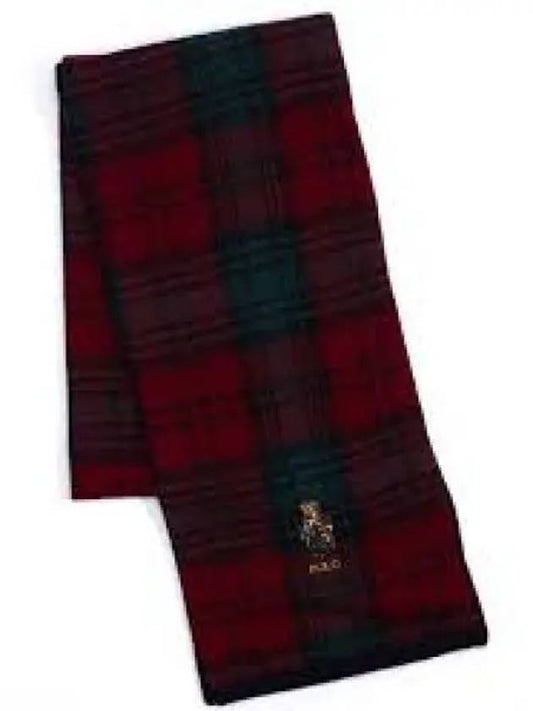 EarnPolo Bear Tartan Wool Blend Scarf Red - POLO RALPH LAUREN - BALAAN 1