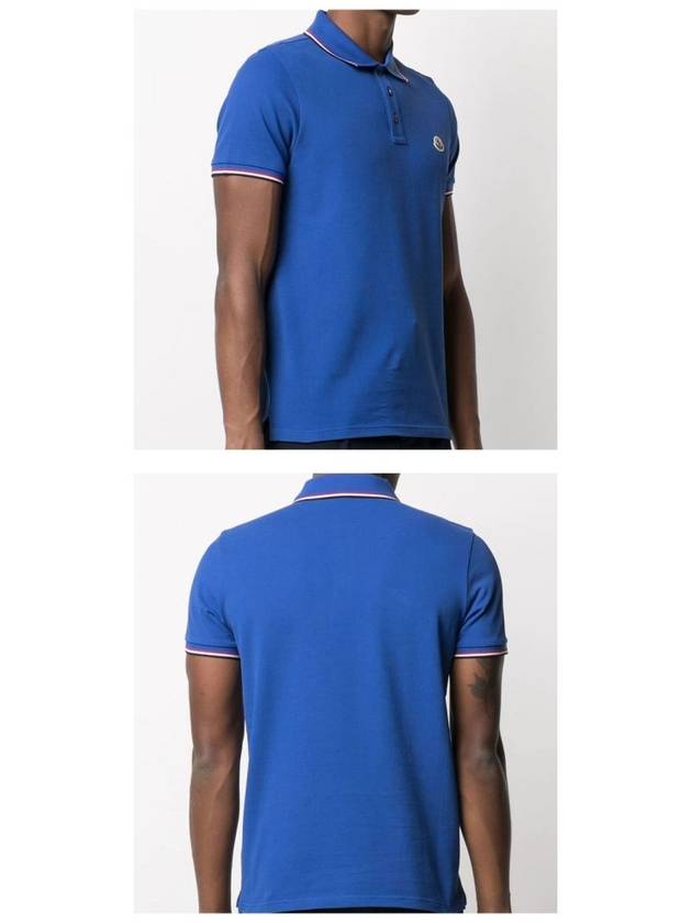 stripe trimming logo short sleeve PK shirt blue - MONCLER - BALAAN.