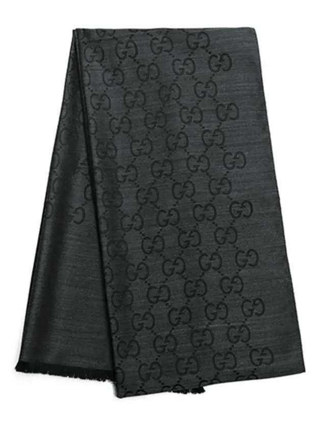 GG Jacquard Pattern Two-Tone Wool Silk Muffle Black - GUCCI - BALAAN.