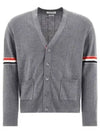 RWB V-neck Striped Virgin Wool Cardigan Grey - THOM BROWNE - BALAAN 2