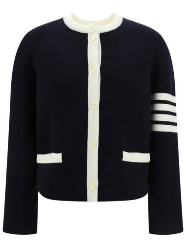 Double Face 4Bar Wool Cardigan Navy - THOM BROWNE - BALAAN 1