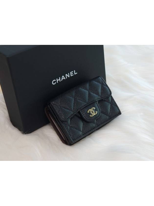 Classic Small Flap Wallet Grained Shiny Calfskin Gold Black - CHANEL - BALAAN 6