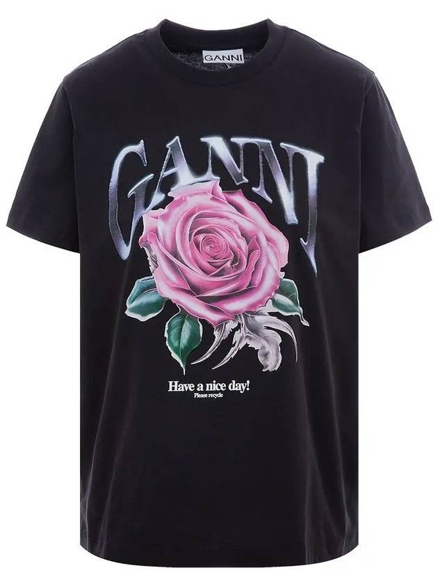 Basic Rose Relax Jersey Short Sleeve T-Shirt Black - GANNI - BALAAN 3