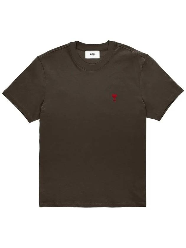 Small Heart Logo  Short Sleeve T-Shirt Brown - AMI - BALAAN 3