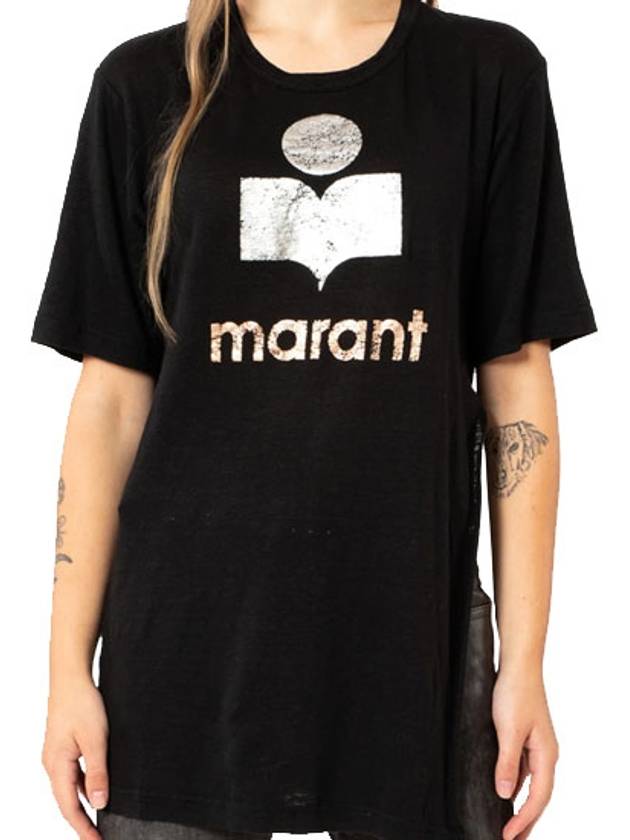 00MTS0382 00M008E BK Kuta side cut linen short sleeve t-shirt black women t-shirt TJ - ISABEL MARANT - BALAAN 1