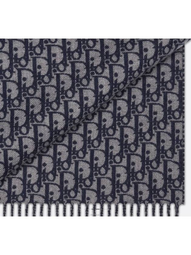 Dior Oblique Reversible Scarf Blue Gray Wool Cashmere - DIOR - BALAAN 3