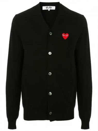 Men's Red Heart Wappen Wool Cardigan Black - COMME DES GARCONS PLAY - BALAAN 1