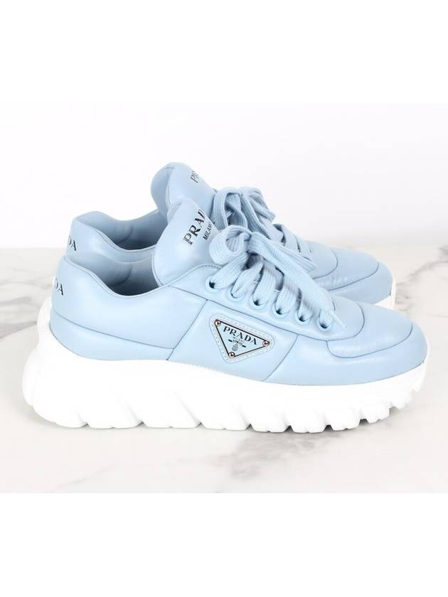 Triangular logo padded nappa sneakers sky blue 37 240 - PRADA - BALAAN 6