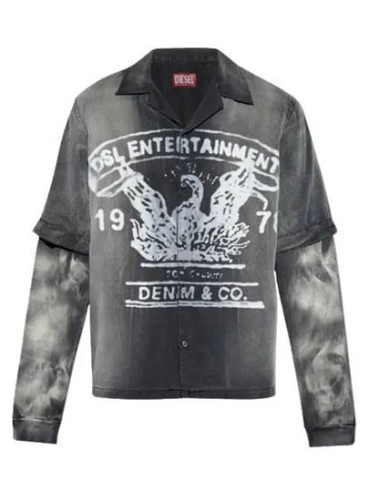 S Eeklo Logo Graphic Faded Bowling Long Sleeve Shirt Black Grey - DIESEL - BALAAN 2