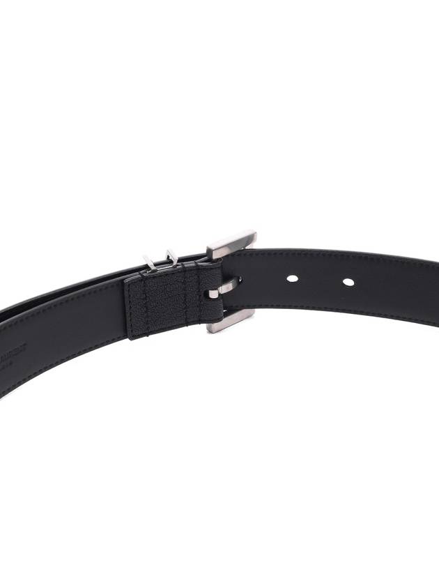 Silver Hardware Monogram Buckle Leather Belt Black - SAINT LAURENT - BALAAN 7