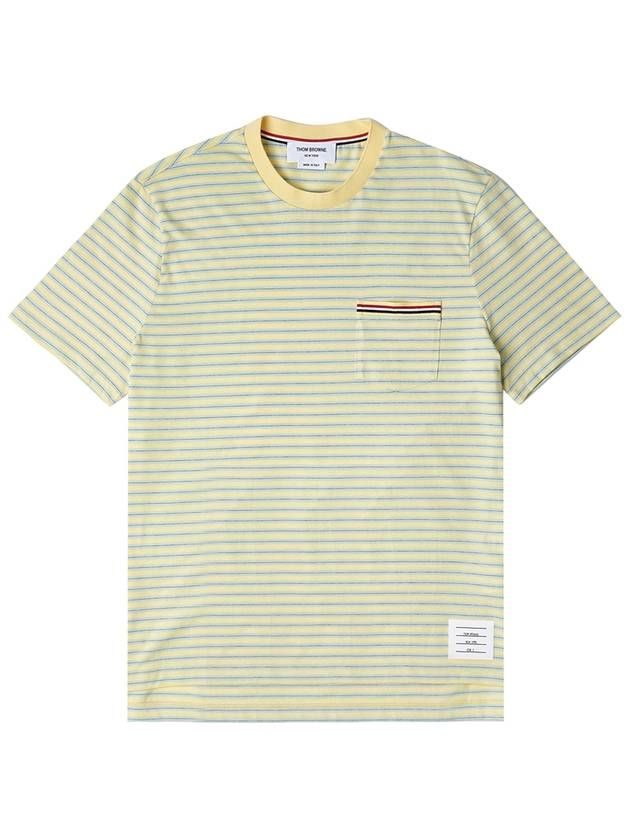 Striped Jersey Pocket Short Sleeve T-Shirt Green Yellow - THOM BROWNE - BALAAN 2