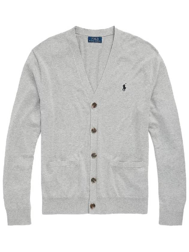 V-Neck Embroidery Logo Cardigan Grey - POLO RALPH LAUREN - BALAAN 2