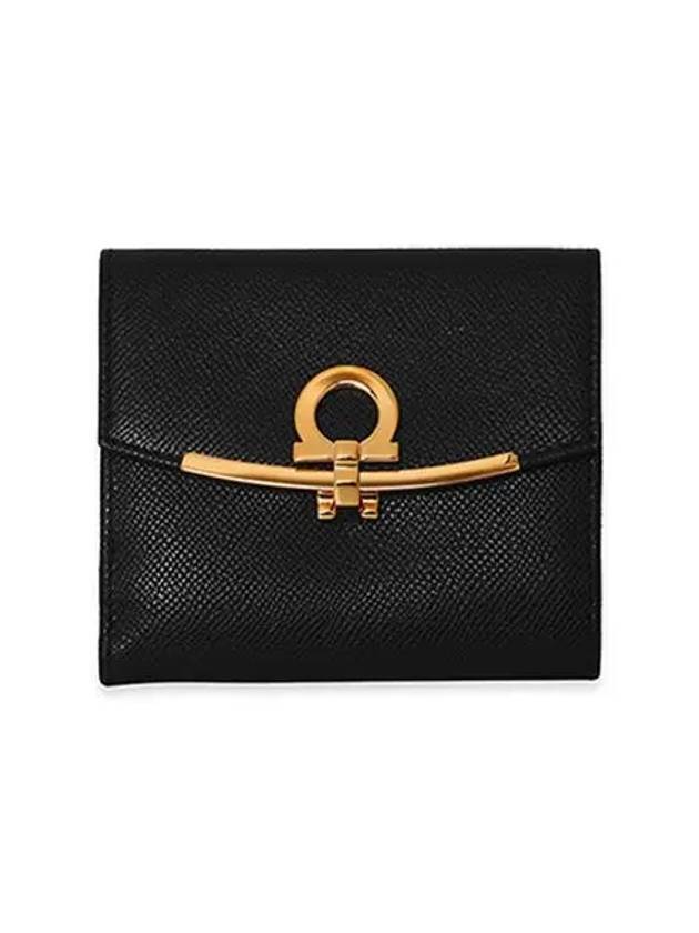 Gancini Leather Half Wallet Black - SALVATORE FERRAGAMO - BALAAN 3