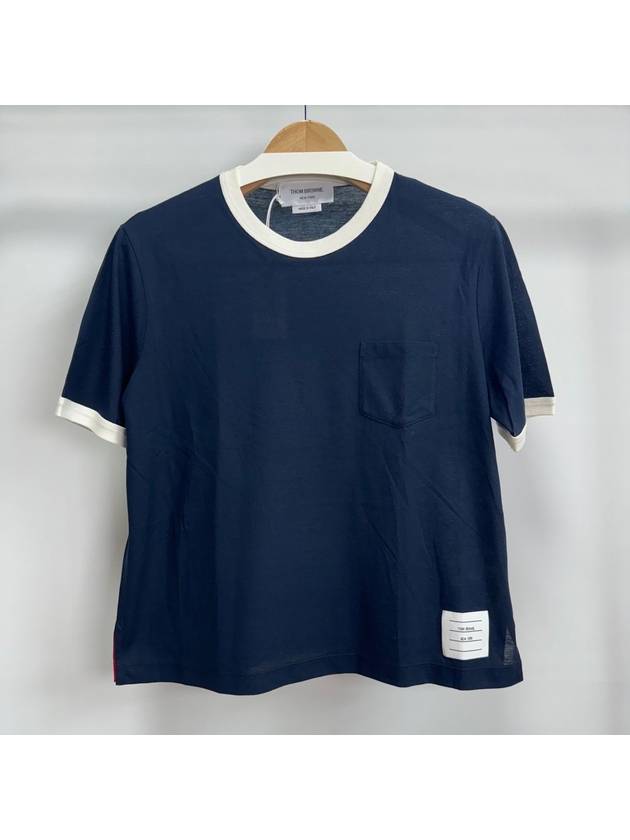 Women's Contrast Trimming Logo Patch Short Sleeve T-Shirt Navy - THOM BROWNE - BALAAN 2