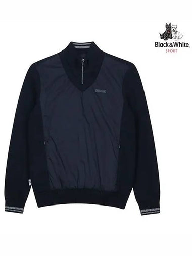 Men s front padded diagonal quilted windproof pullover 2322GXKC NAVY - BLACK&WHITE - BALAAN 1