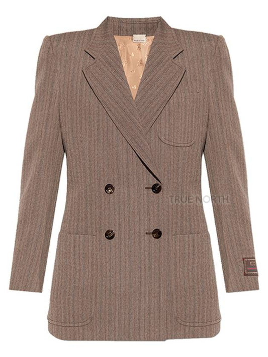 herringbone wool jacket brown - GUCCI - BALAAN.