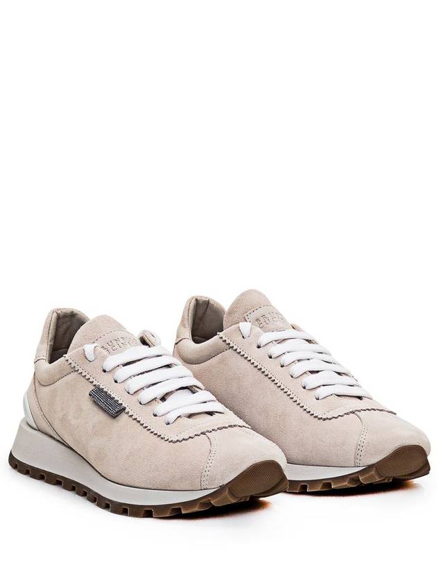 Chain Suede Low Top Sneakers Ivory - BRUNELLO CUCINELLI - BALAAN 3