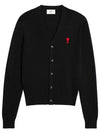 Heart Logo Merino Wool Cardigan Black - AMI - BALAAN 2