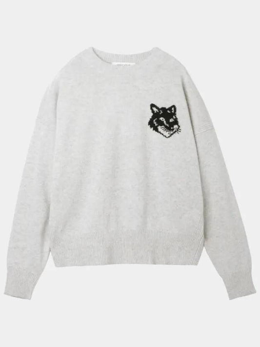 Fox Head Intarsia Comfort Knit Top Light Grey - MAISON KITSUNE - BALAAN 2