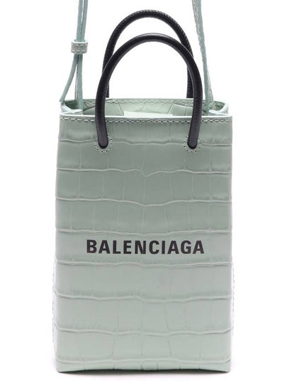 Crocodile Embossed Phone Holder Shopping Mini Bag Light Green - BALENCIAGA - BALAAN 2