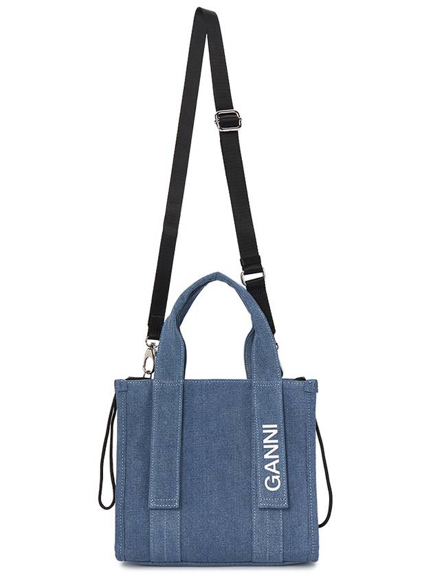 Recycle Tech Small Denim Tote Bag Blue - GANNI - BALAAN 7