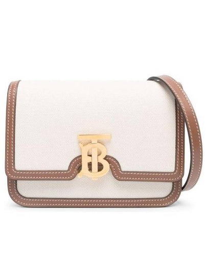 Two-Tone Canvas Leather Small TB Shoulder Bag Ivory - BURBERRY - BALAAN 2