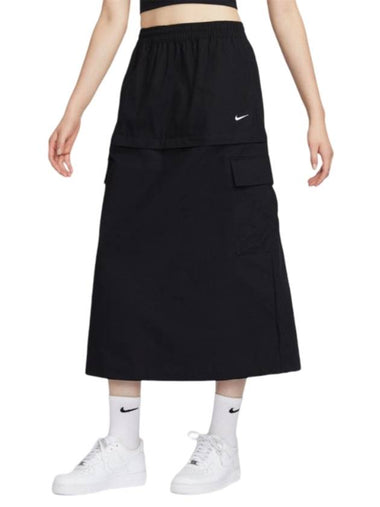 Sportswear Essentials Mid-Rise Woven Cargo Midi A Line Skirt Black - NIKE - BALAAN 1