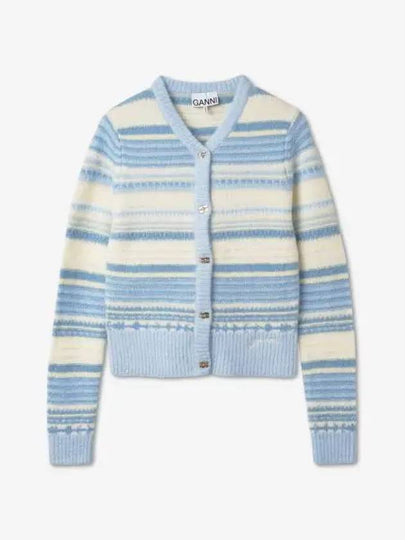 Striped Soft Wool Cardigan Light Blue - GANNI - BALAAN 2