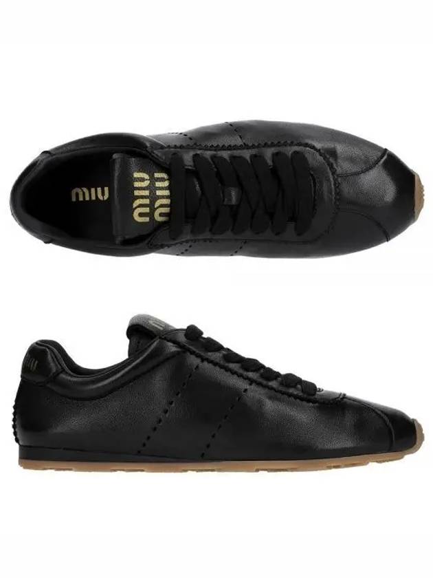 Women's Nappa Leather Low Top Sneakers Black - MIU MIU - BALAAN 2