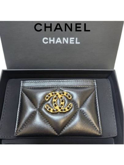 19 Gold Chain Logo Quilted Lambskin Card Wallet Black - CHANEL - BALAAN 2