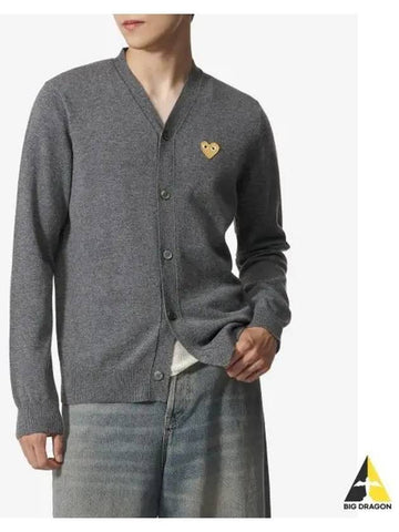 COMME DES GARCONS PLAY Gold Heart Wappen Cardigan Gray P1N0503 - COMME DES GARCONS PLAY - BALAAN 1