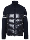 Ribbed Logo Padded Wool Blend Cardigan Navy - MONCLER - BALAAN 2