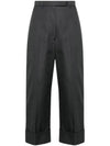 High Waist Cotton Canvas Straight Pants Dark Grey - THOM BROWNE - BALAAN 2