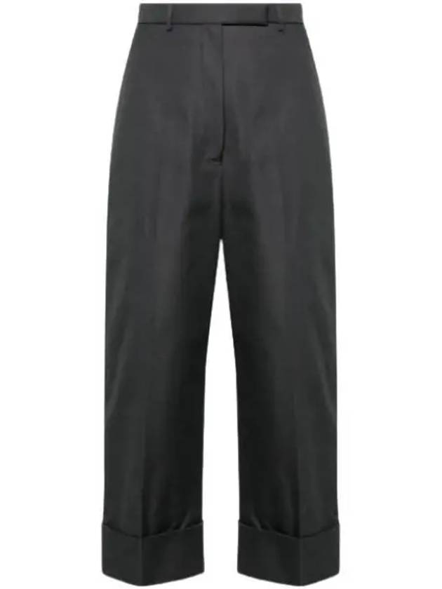 High Waist Cotton Canvas Straight Pants Dark Grey - THOM BROWNE - BALAAN 2