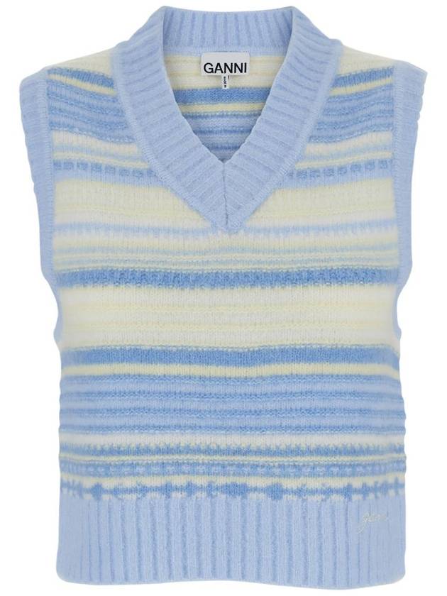 Striped Soft Wool Gilet Vest Light Blue - GANNI - BALAAN 2