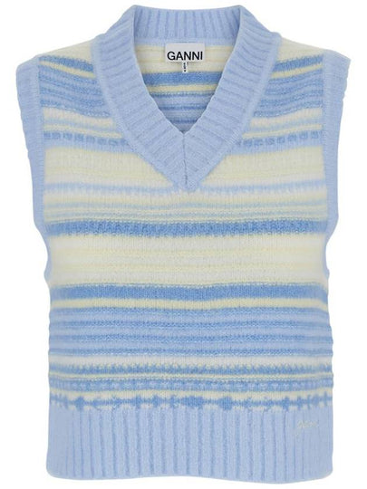 Striped Soft Wool Gilet Vest Light Blue - GANNI - BALAAN 2