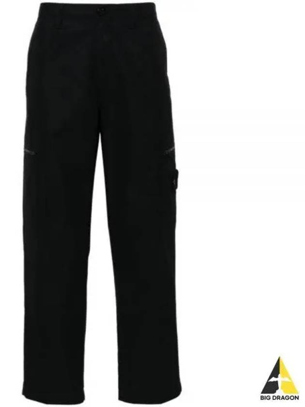 Regular Fit Cargo Cotton Canvas Straight Pants Black - STONE ISLAND - BALAAN 2