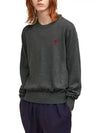 Heart Embroidered Logo Crew Neck Knit Top Heather Grey - AMI - BALAAN 3