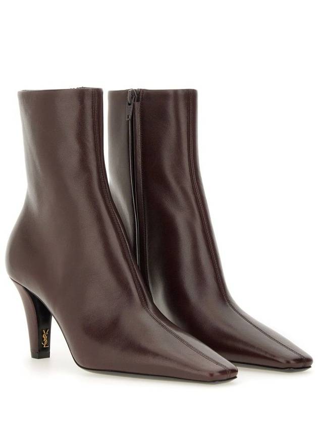 Jill Leather Ankle Boots Marron Glace - SAINT LAURENT - BALAAN 3