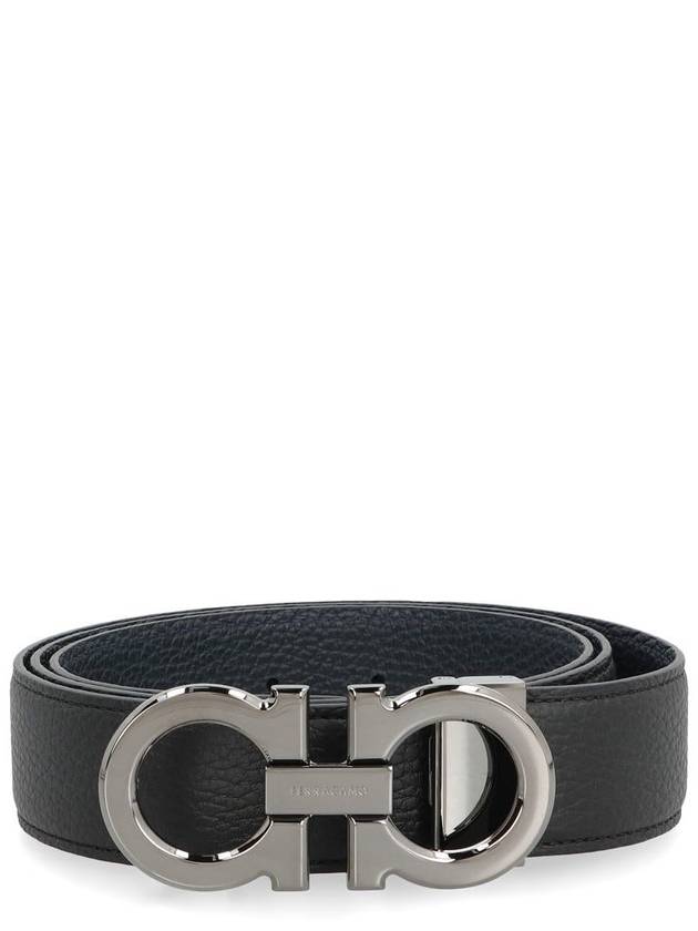 Reversible Gancini Leather Belt Navy - SALVATORE FERRAGAMO - BALAAN 2