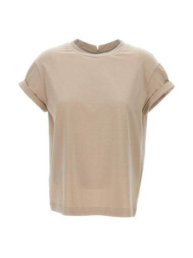 Women's Chain Trim Crew Neck T-Shirt Beige - BRUNELLO CUCINELLI - BALAAN 1