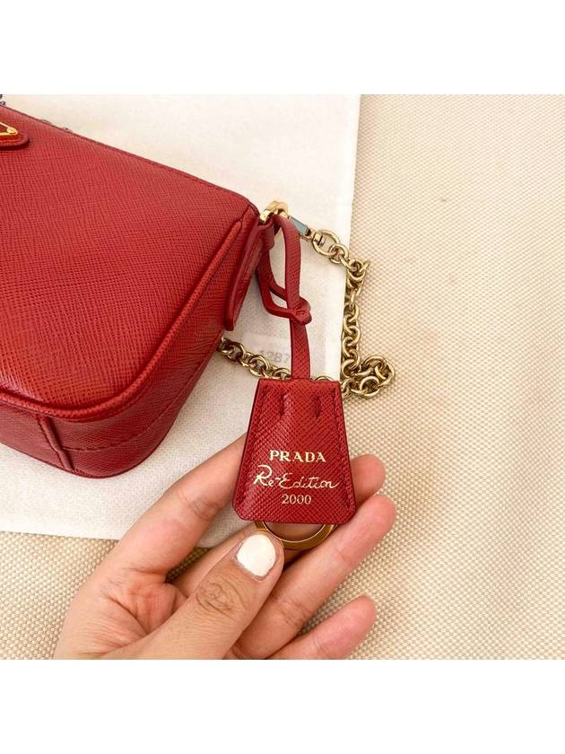 Triangle Logo Saffiano Mini Shoulder Bag Red - PRADA - BALAAN 5