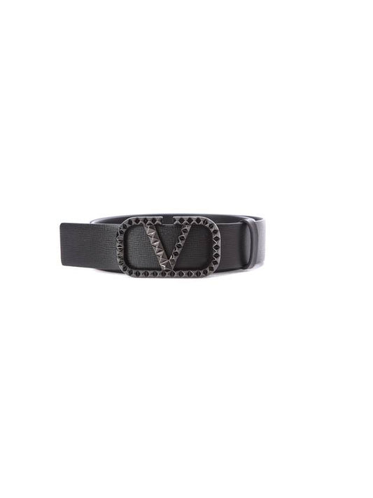 V logo buckle belt black - VALENTINO - BALAAN.