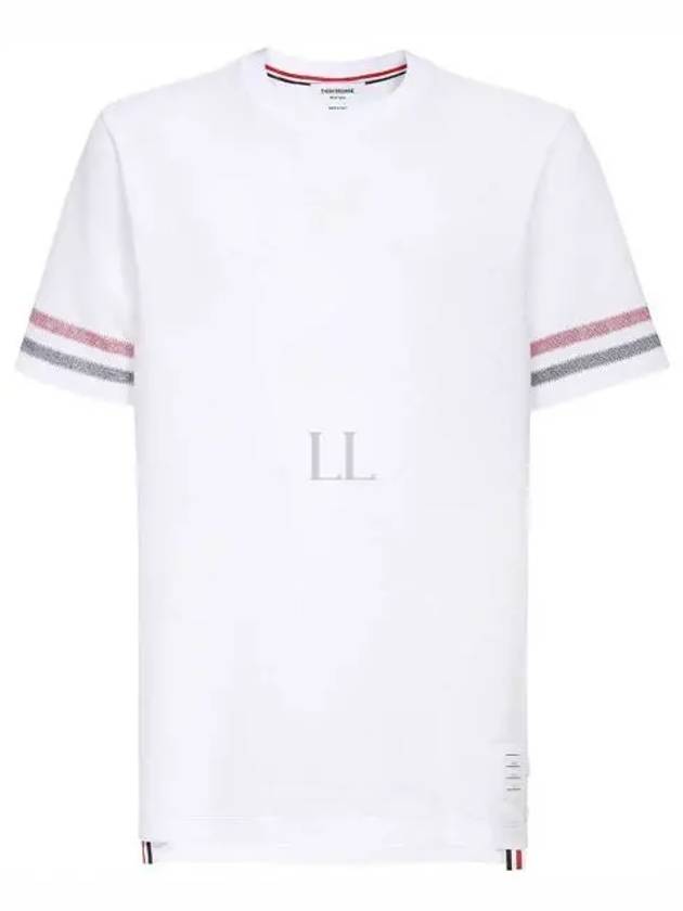 Textured Cotton Stripe Short Sleeve T-Shirt White - THOM BROWNE - BALAAN 2