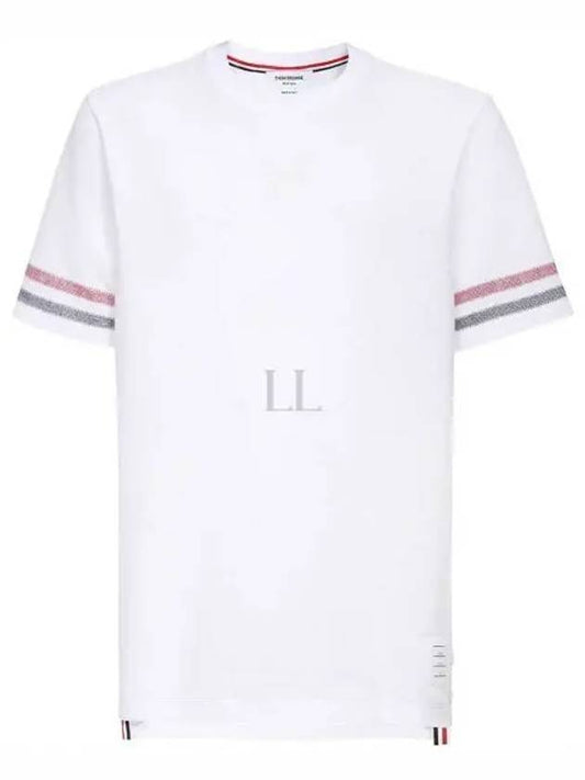 Textured Cotton Stripe Short Sleeve T-Shirt White - THOM BROWNE - BALAAN 2