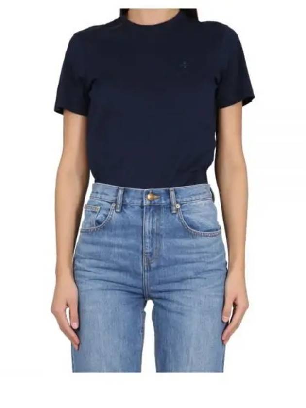 Embroidered Logo Cotton Short Sleeve T-Shirt Navy - TORY BURCH - BALAAN 2