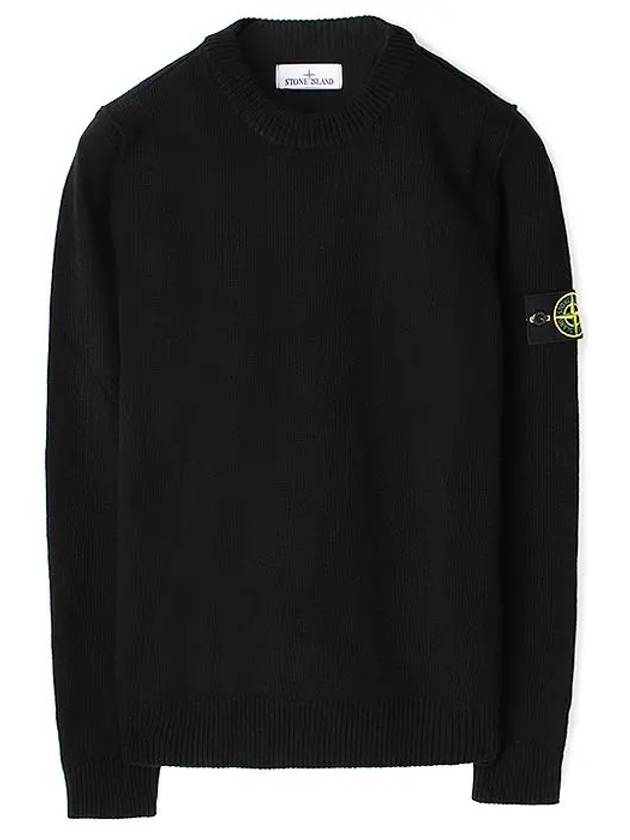 Logo Patch Crew Neck Wool Knit Top Black - STONE ISLAND - BALAAN 2