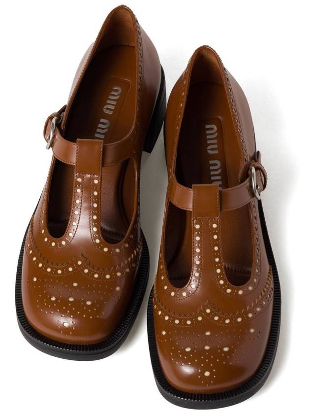 Miu Miu Brushed Leather T-Strap Brogue Shoes - MIU MIU - BALAAN 4